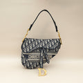 Christian Dior Navy Blue Oblique Saddle Medium Bag