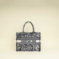 Christian Dior Bicolor Toile De Jouy Reverse Embroidered Book Medium Tote Bag
