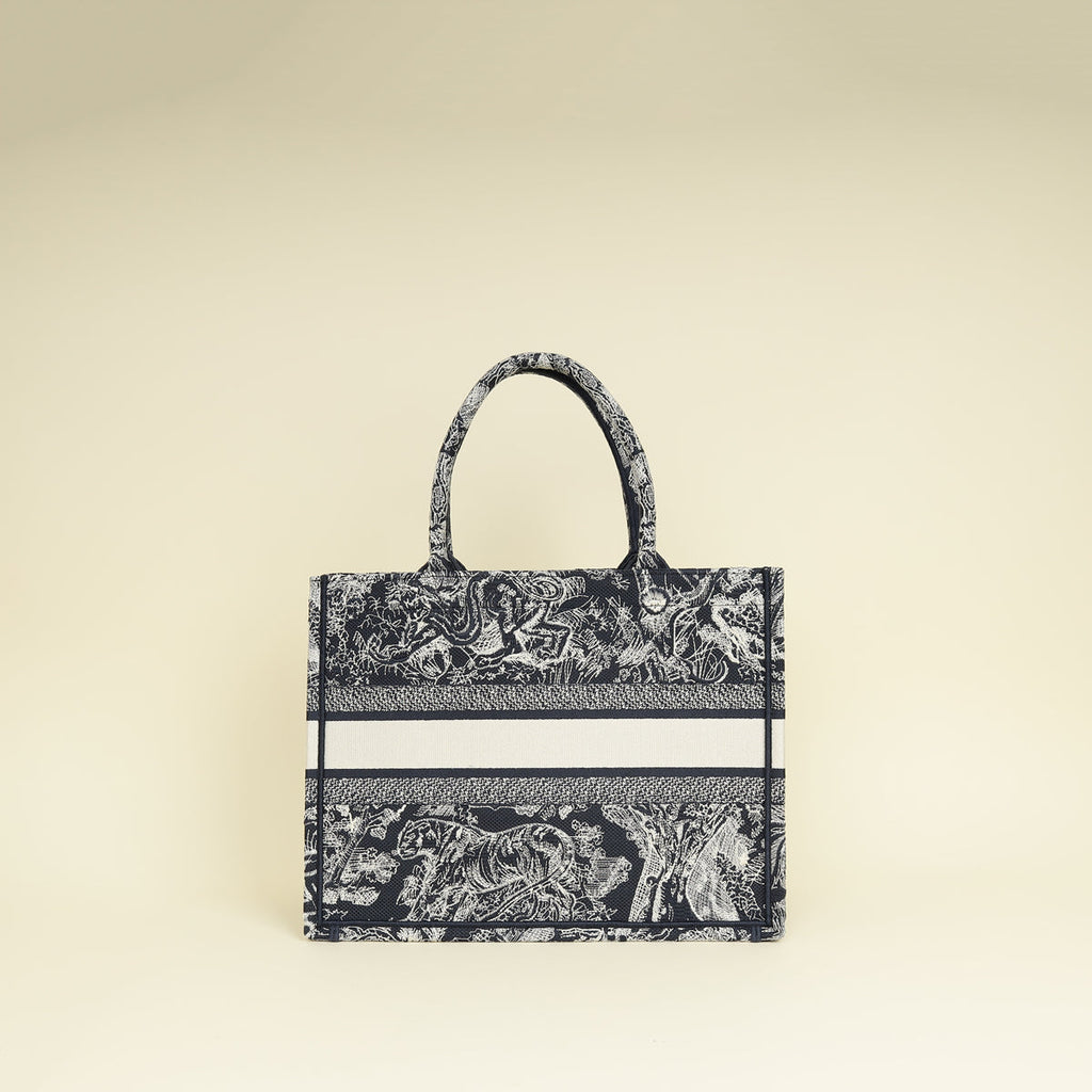 Christian Dior Bicolor Toile De Jouy Reverse Embroidered Book Medium Tote Bag