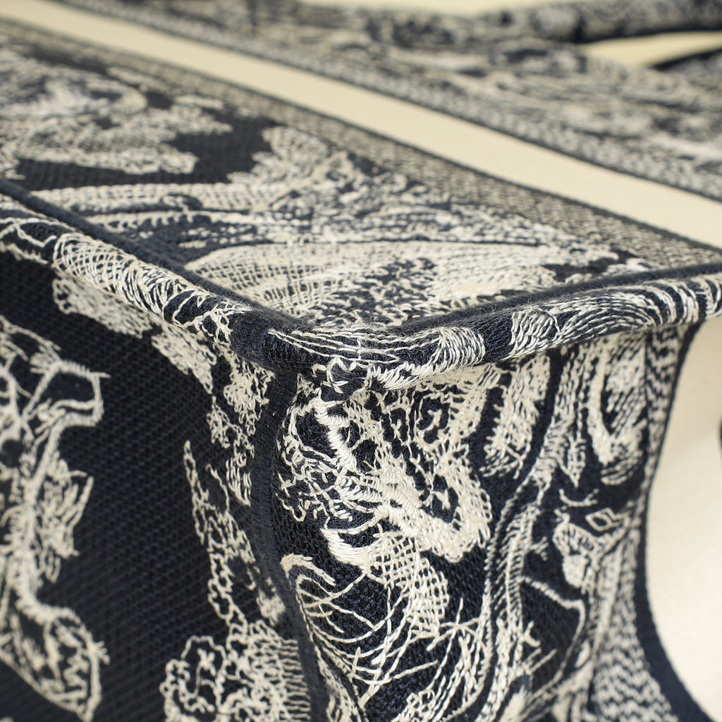 Christian Dior Bicolor Toile De Jouy Reverse Embroidered Book Medium Tote Bag