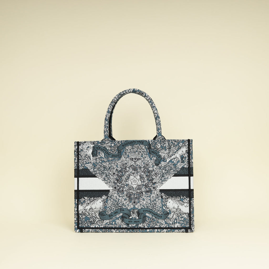 Christian Dior Tricolor "Around the World" Embroidered Book Medium Tote Bag