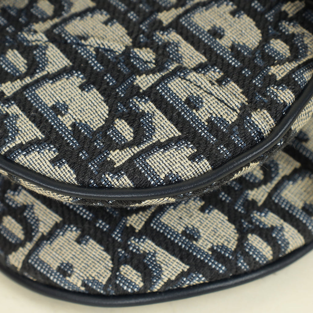 Christian Dior Navy Blue Oblique Saddle Mini Bag W/ Strap