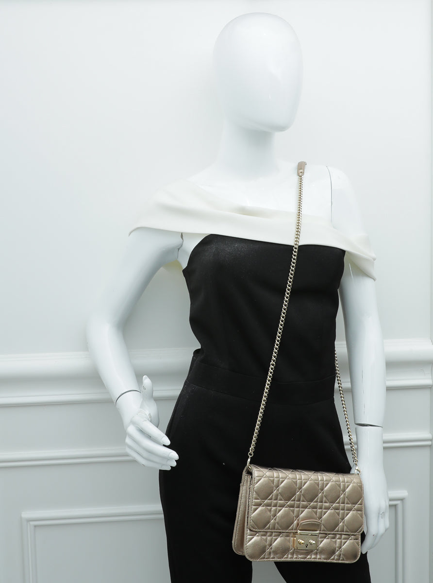 Christian Dior Metallic Gold Miss Dior Promenade Chain Pouch