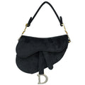 Christian Dior Black Velvet Saddle Mini Crystal Bag