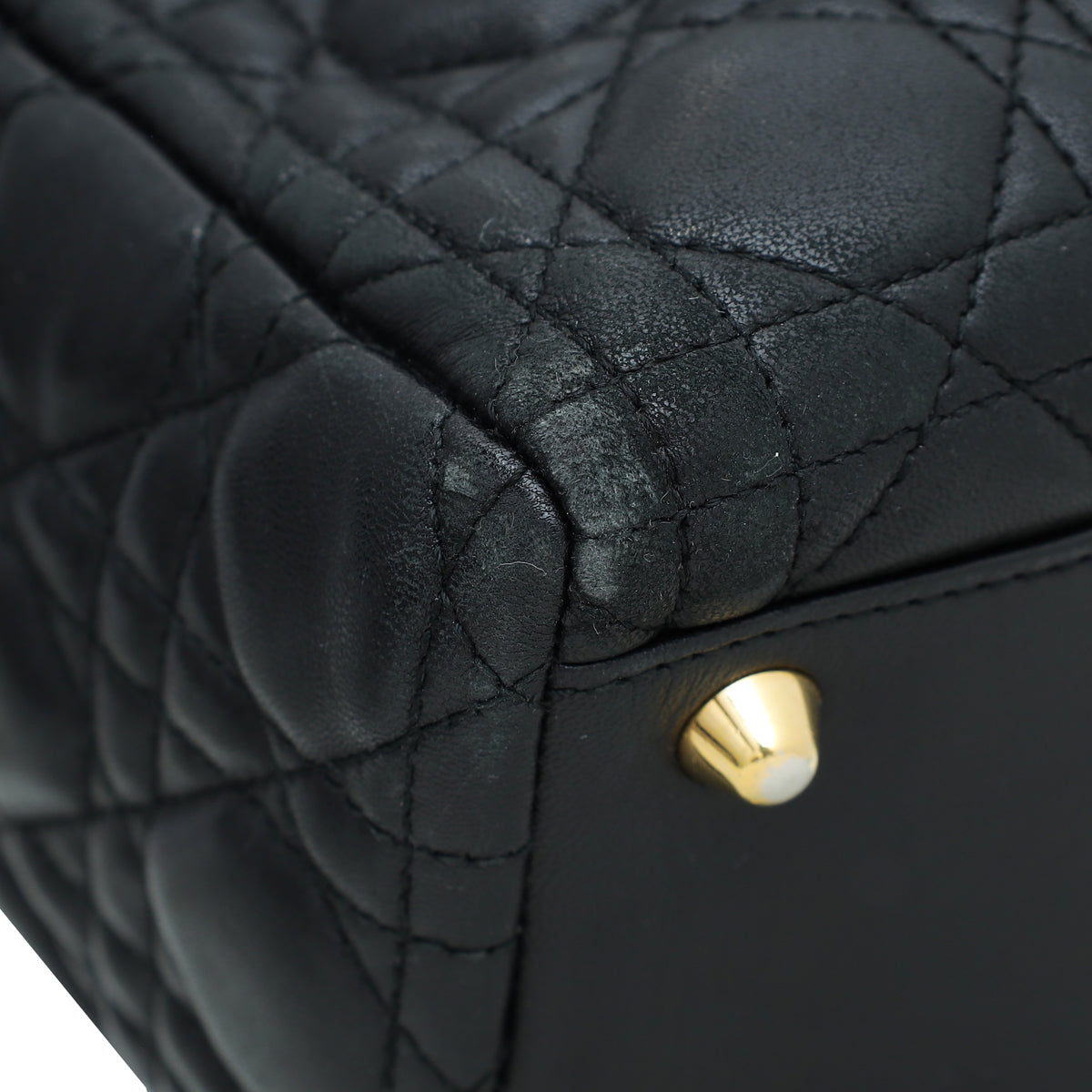 Christian Dior Black Lady Dior Lambskin Large Bag