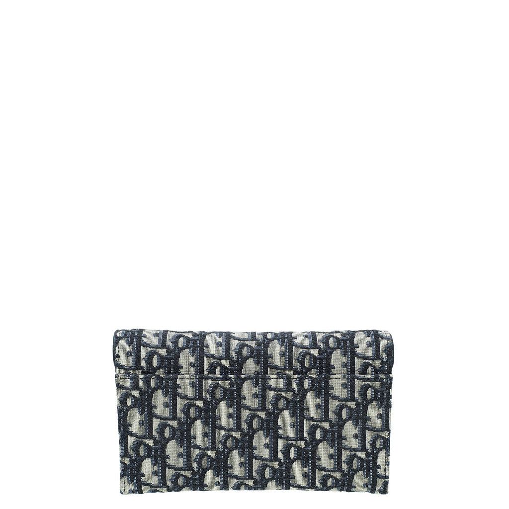 Christian Dior Navy Aged Oblique Jacquard Saddle Chain Wallet