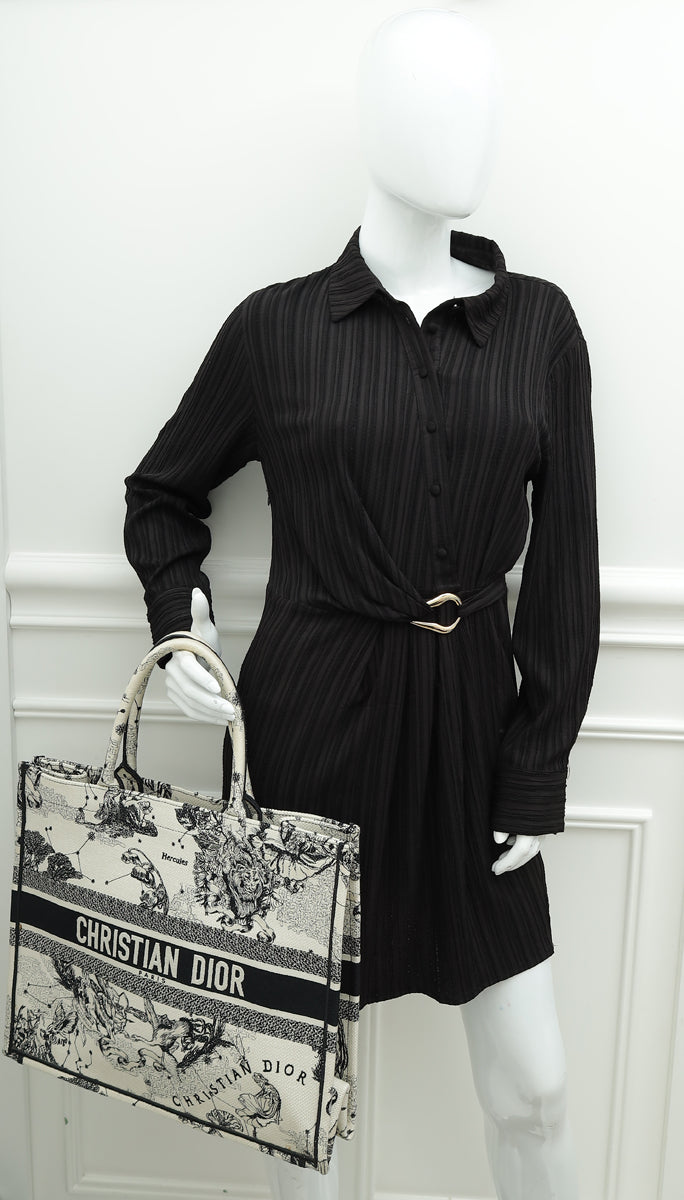 Christian Dior Bicolor Toile de Jouy Zodiac Embroidery Book Tote Large Bag