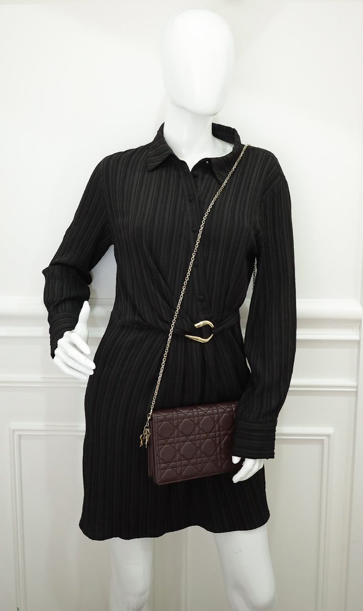 Christian Dior Burgundy Lady Dior Cannage Chain Pouch