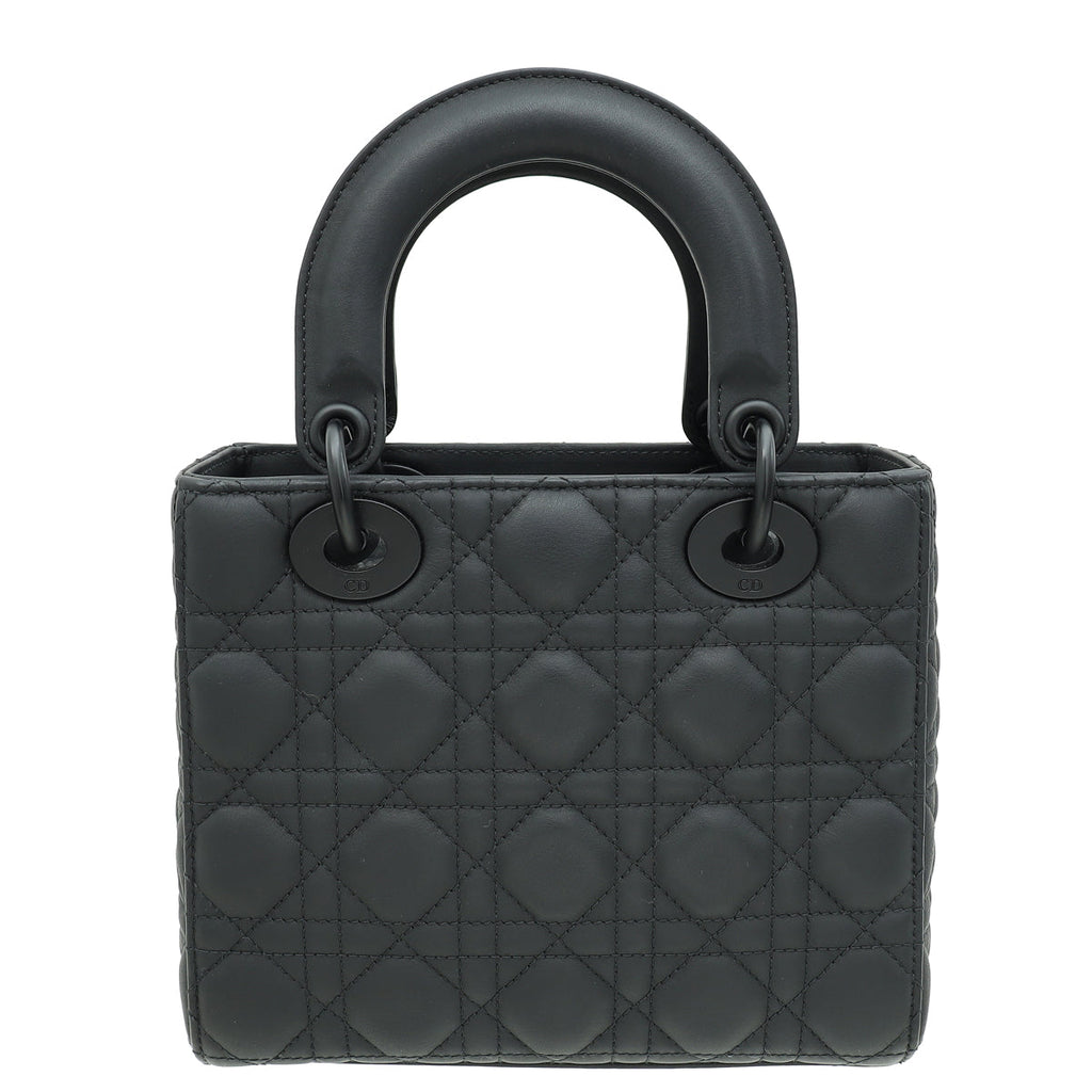 Christian Dior Black Ultramatte My ABCDior Lady Dior Small Bag W/ "I,M & Bee" Badge on Strap