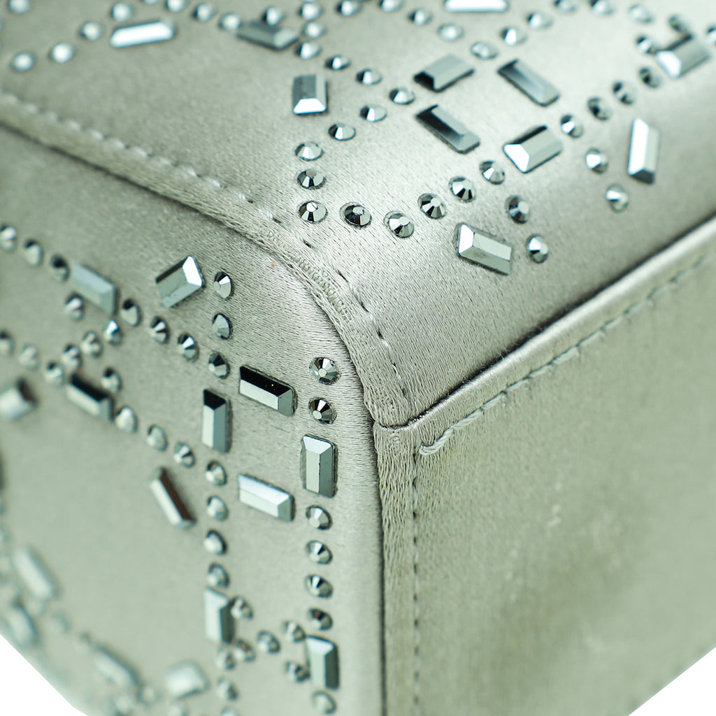Christian Dior Grey Satin Strass Cannage Lady Dior Mini Bag