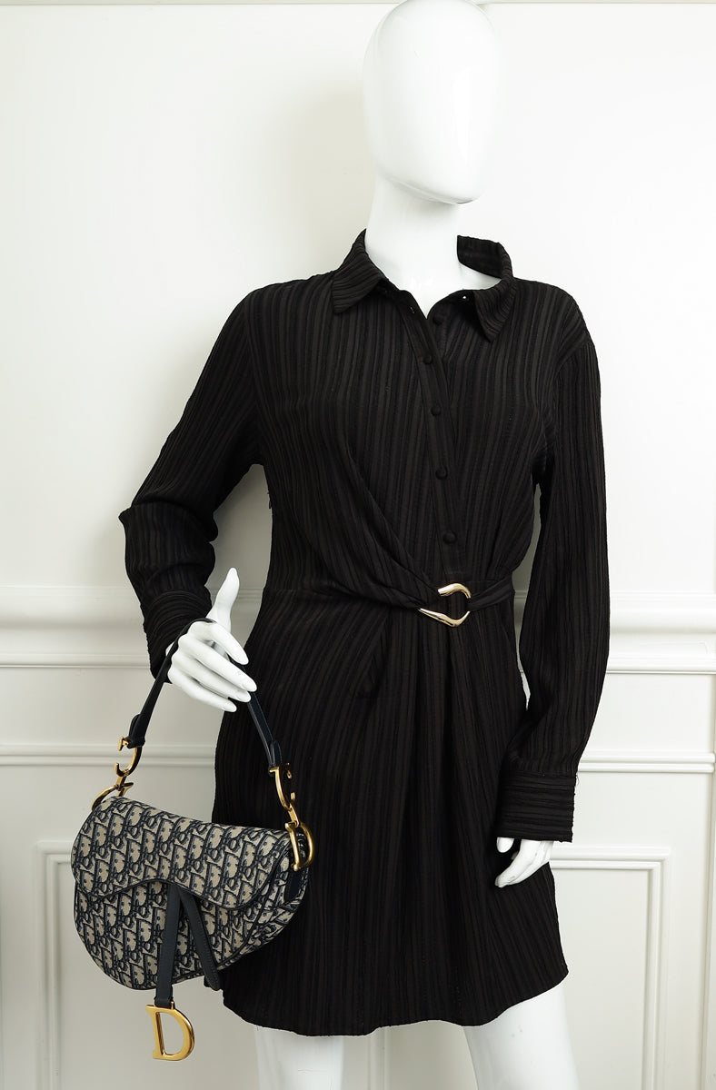 Christian Dior Navy Blue Oblique Saddle Medium Bag