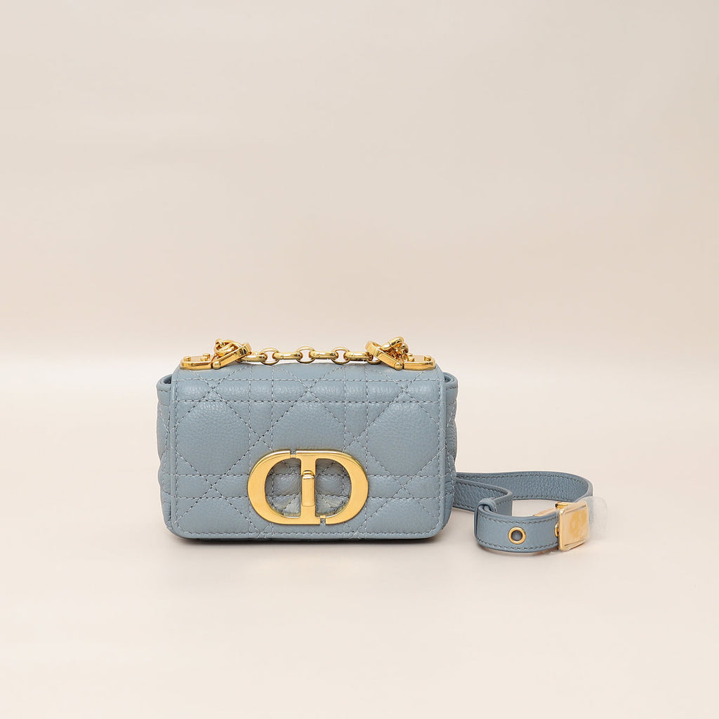 Christian Dior Blue Cannage Micro Caro Bag