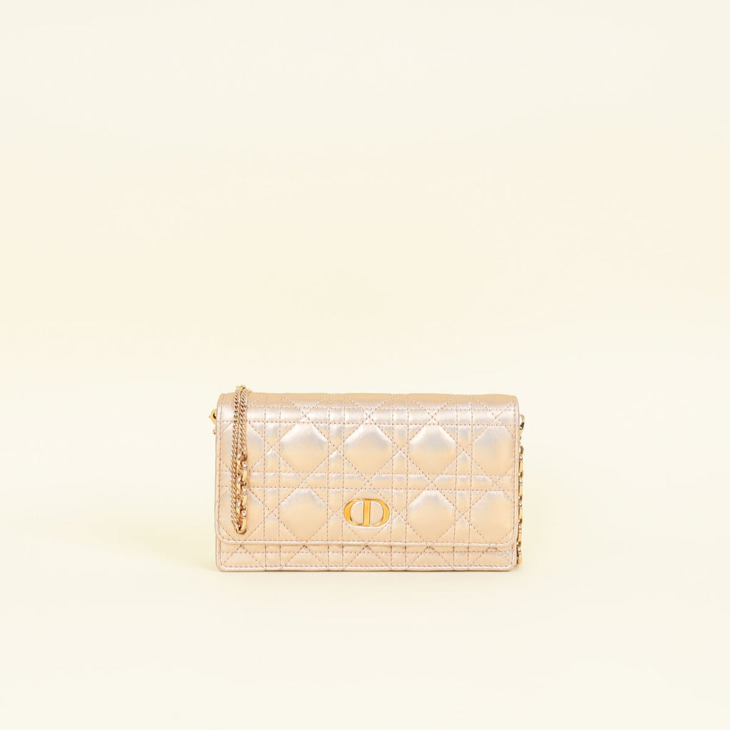 Christian Dior Iridescent Metallic Pink Caro Pouch with Chain