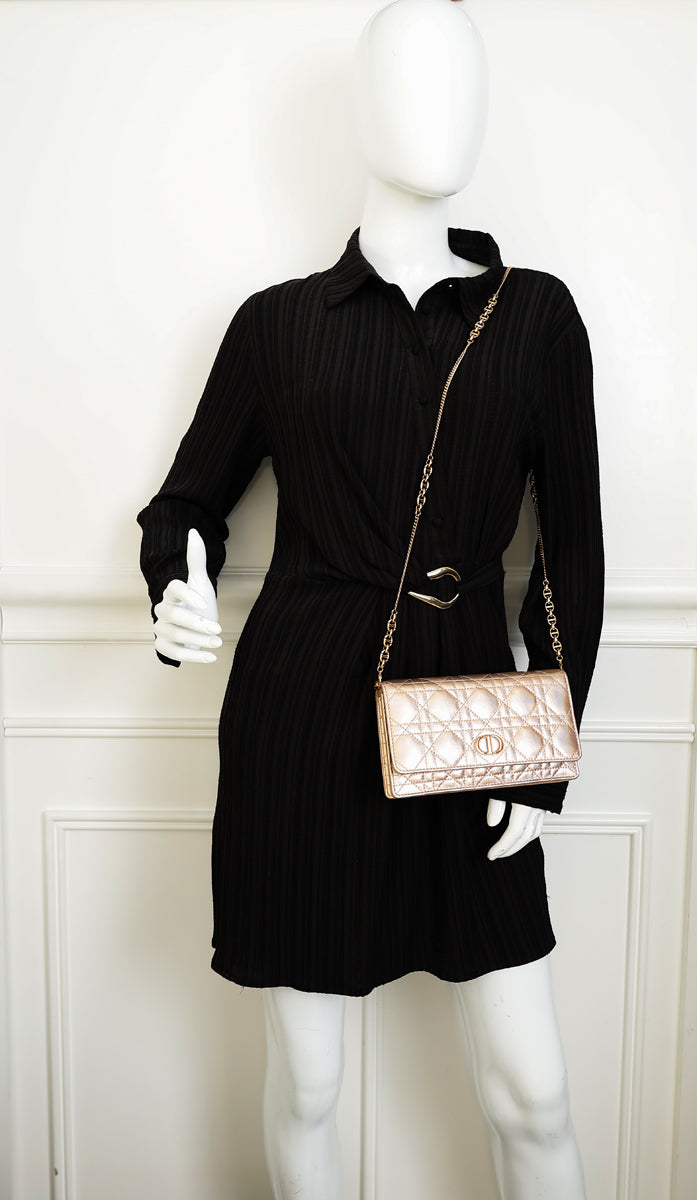 Christian Dior Iridescent Metallic Pink Caro Pouch with Chain