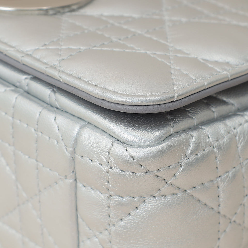 Christian Dior Metallic Silver Small Dior Caro Bag