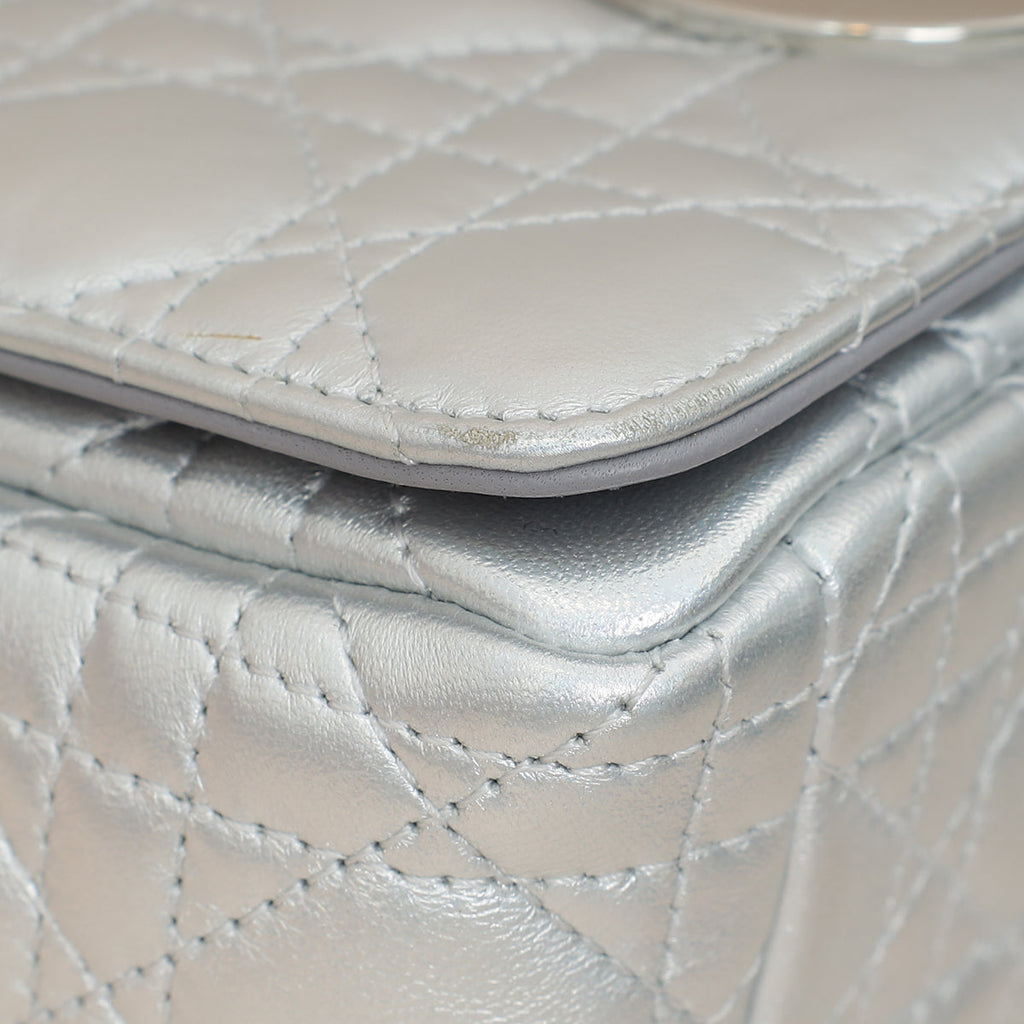 Christian Dior Metallic Silver Small Dior Caro Bag