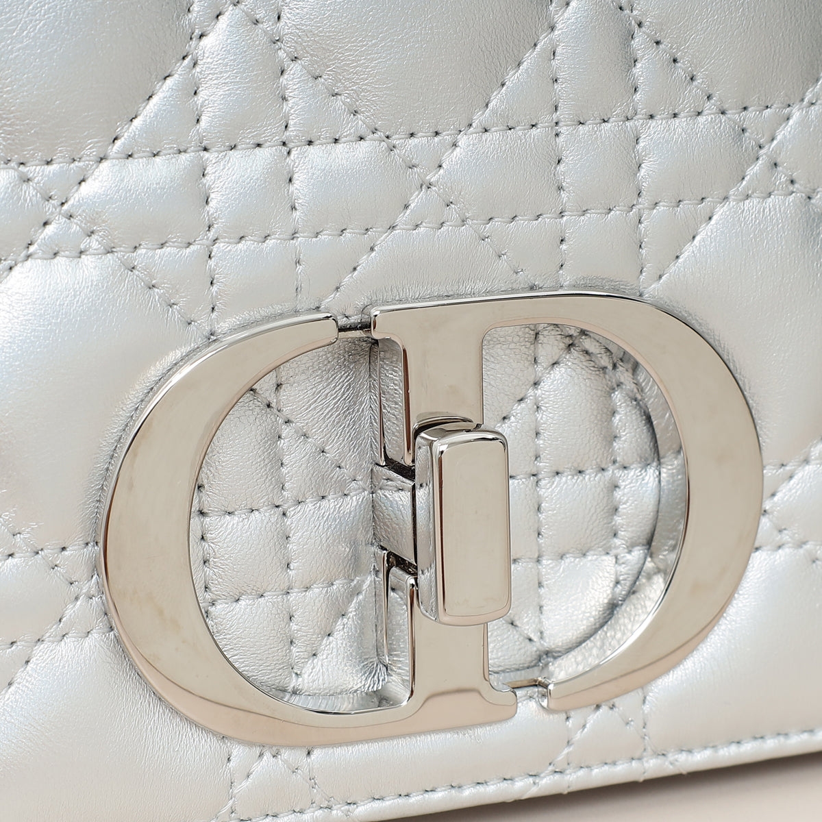 Christian Dior Metallic Silver Small Dior Caro Bag