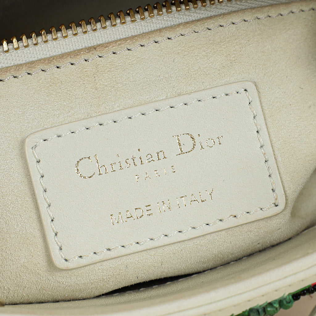Christian Dior Off White Beaded Cannage Chain Mini Lady Dior Bag