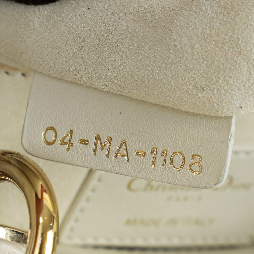Christian Dior Off White Beaded Cannage Chain Mini Lady Dior Bag