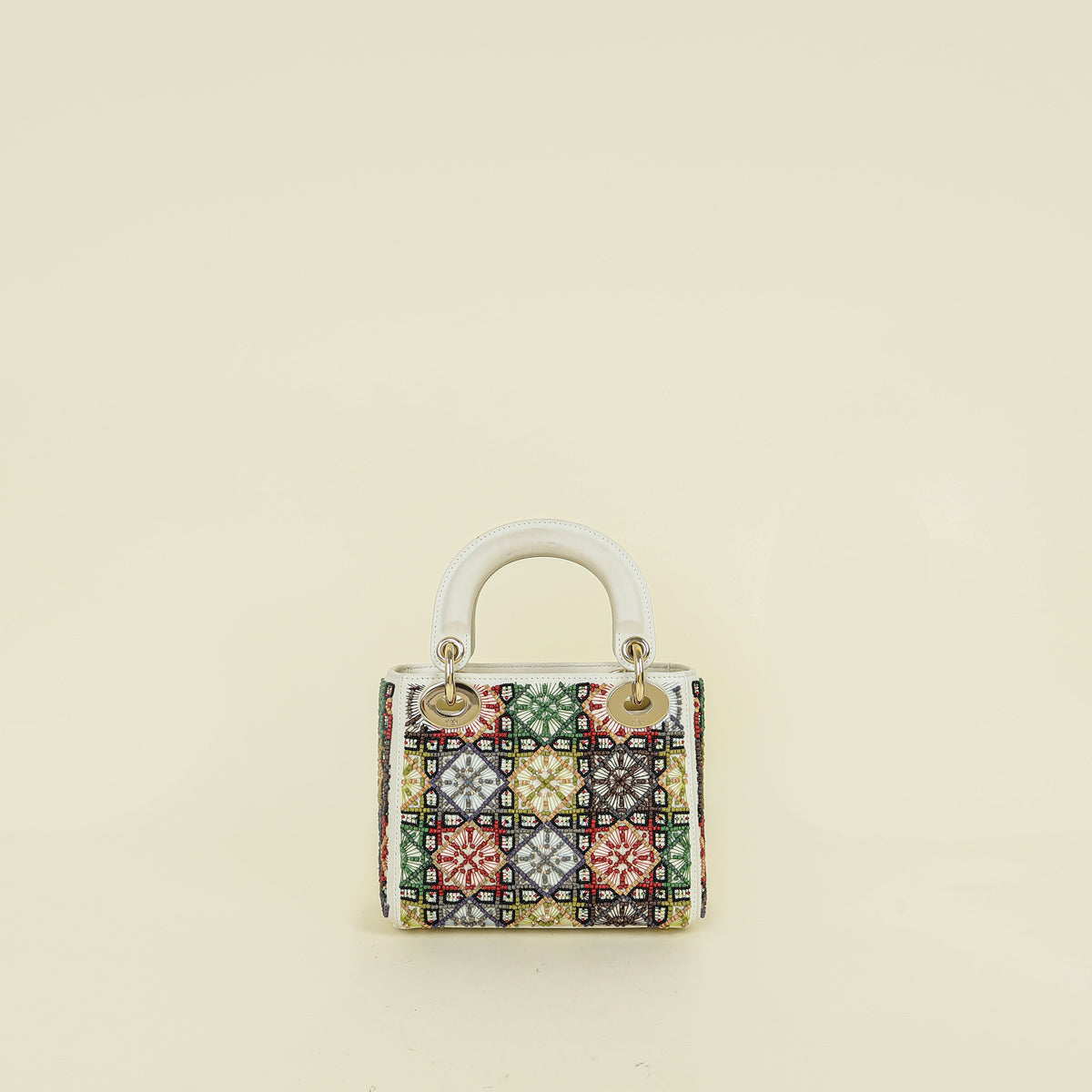 Christian Dior Off White Beaded Cannage Chain Mini Lady Dior Bag