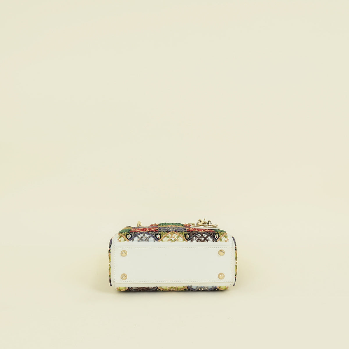 Christian Dior Off White Beaded Cannage Chain Mini Lady Dior Bag