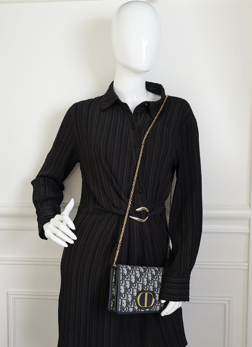 Christian Dior Navy Blue 30 Montaigne Oblique 2 Way Chain Pouch