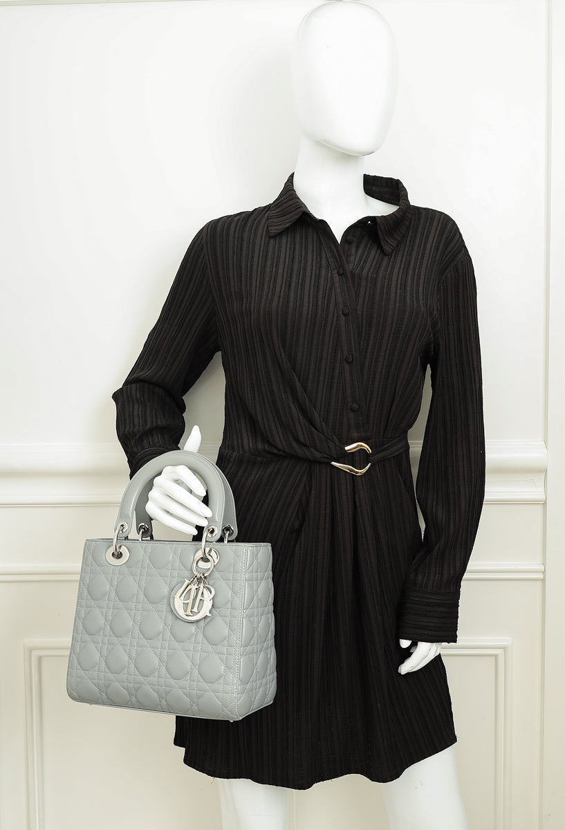 Christian Dior Gray Lady Dior Medium Bag