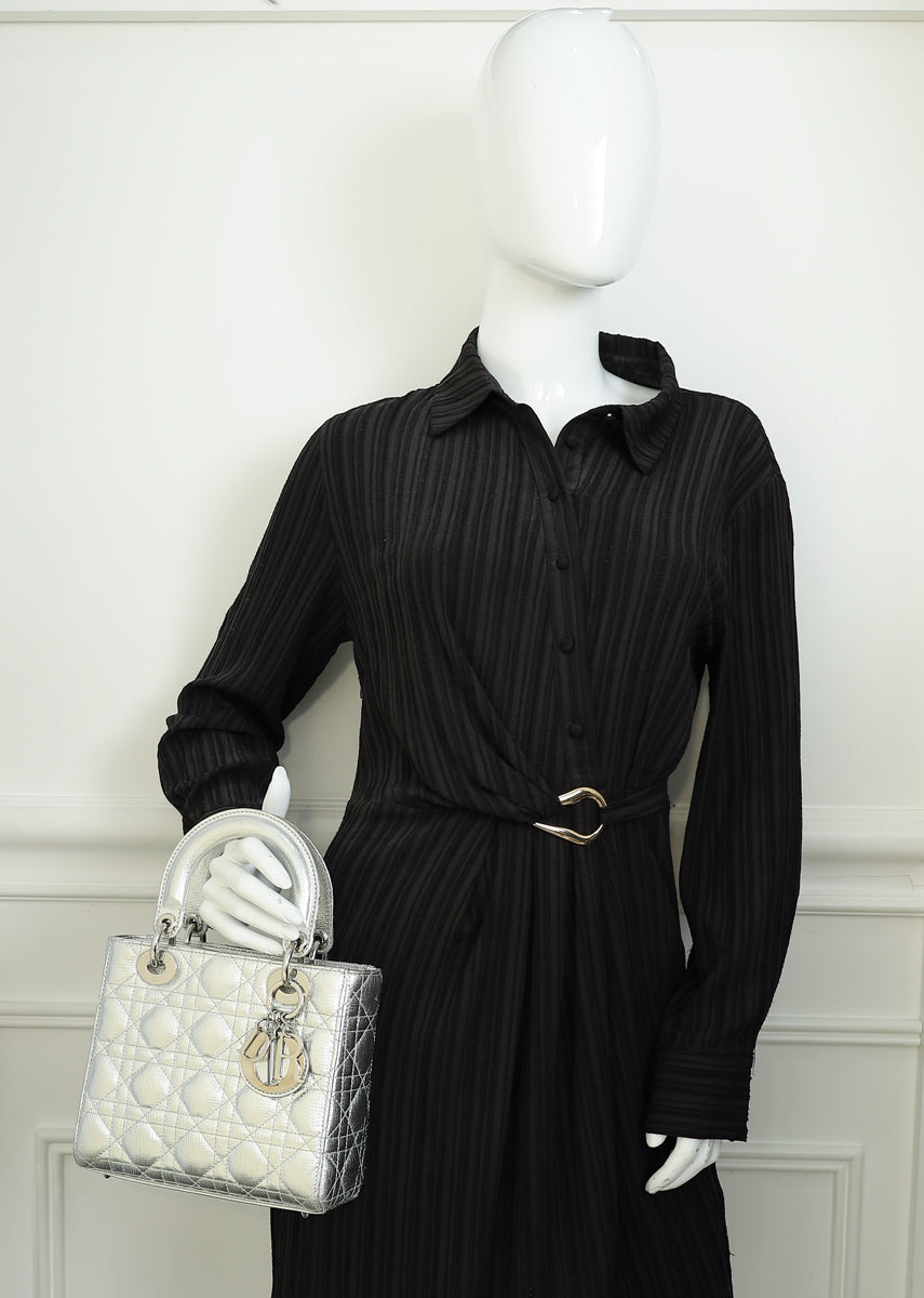 Christian Dior Metallic Silver Lady Dior My ABCDior Small Bag