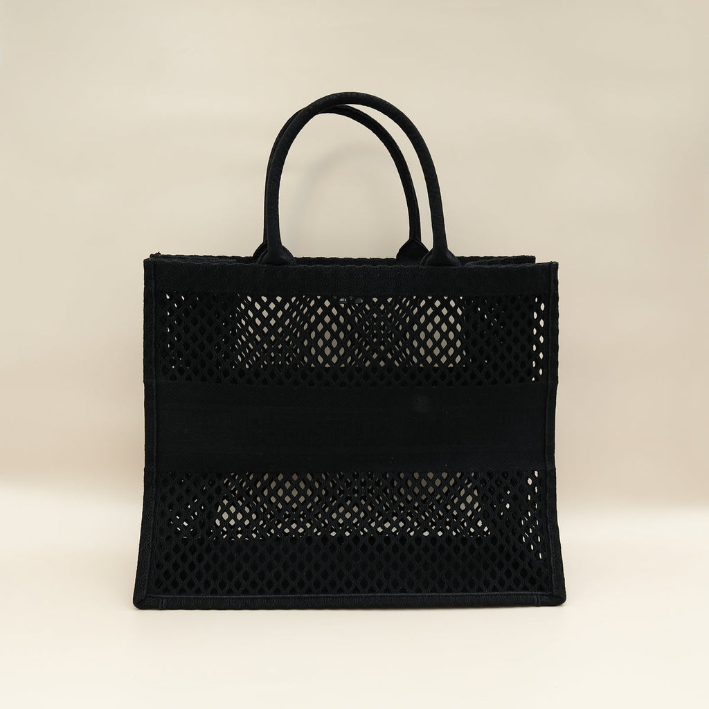 Christian Dior Black Mesh Embroidered Large Book Tote Large Bag