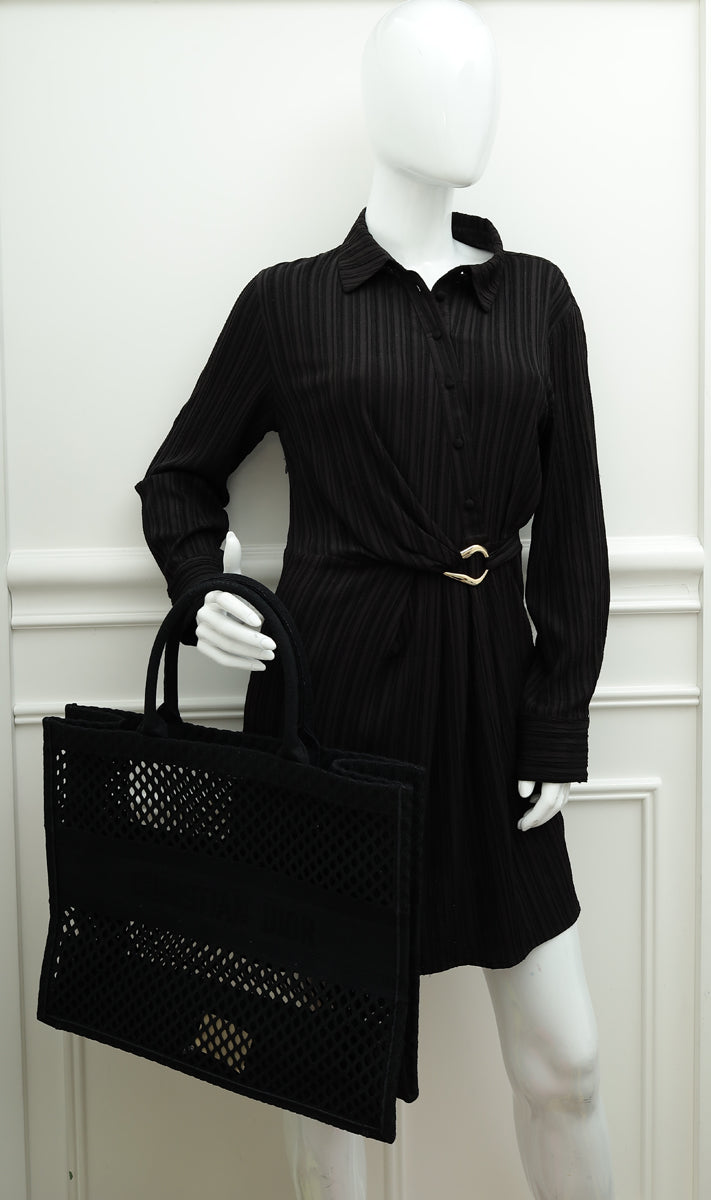 Christian Dior Black Mesh Embroidered Large Book Tote Large Bag