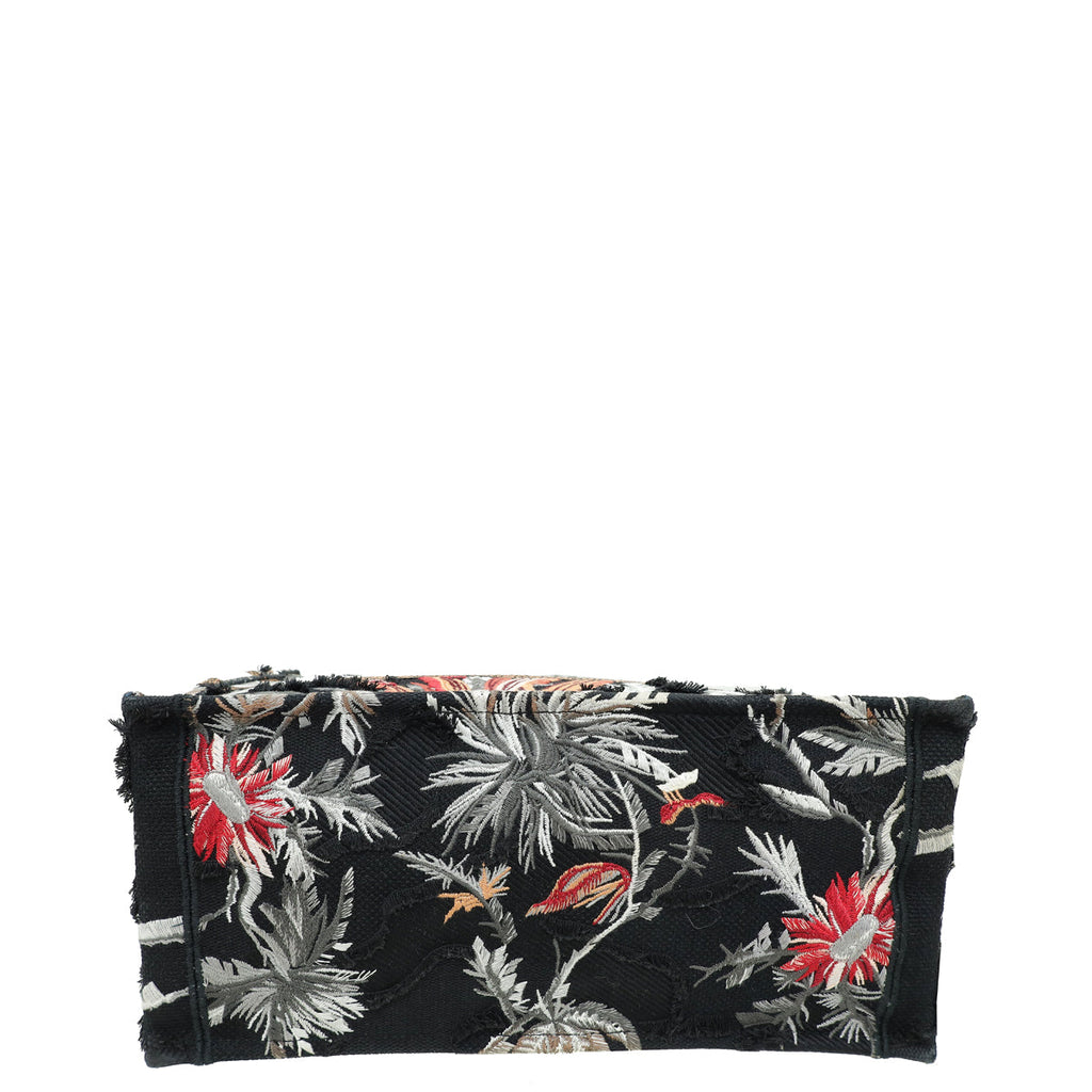 Christian Dior Black Multicolor Camouflage Flowers Embroidered Book Tote Medium Bag