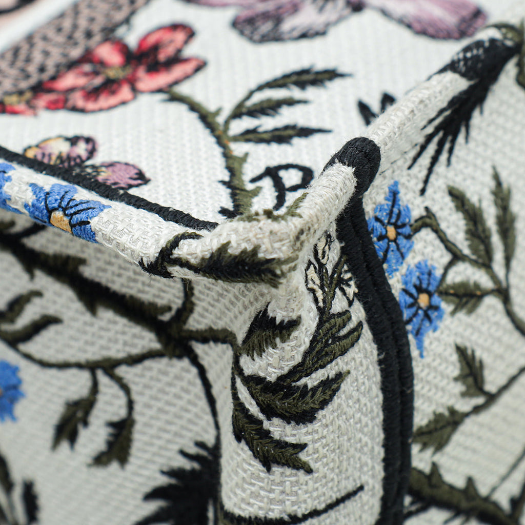 Christian Dior White Multicolor Book Tote Jardin Botanique Embroidery Medium Bag