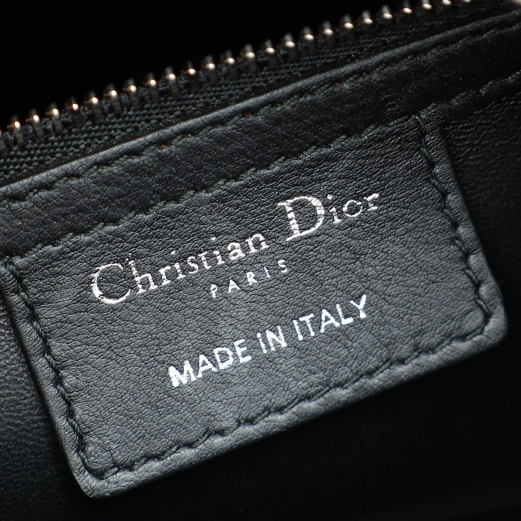 Christian Dior Black Multicolor Printed Logo Lady Dior Medium Bag