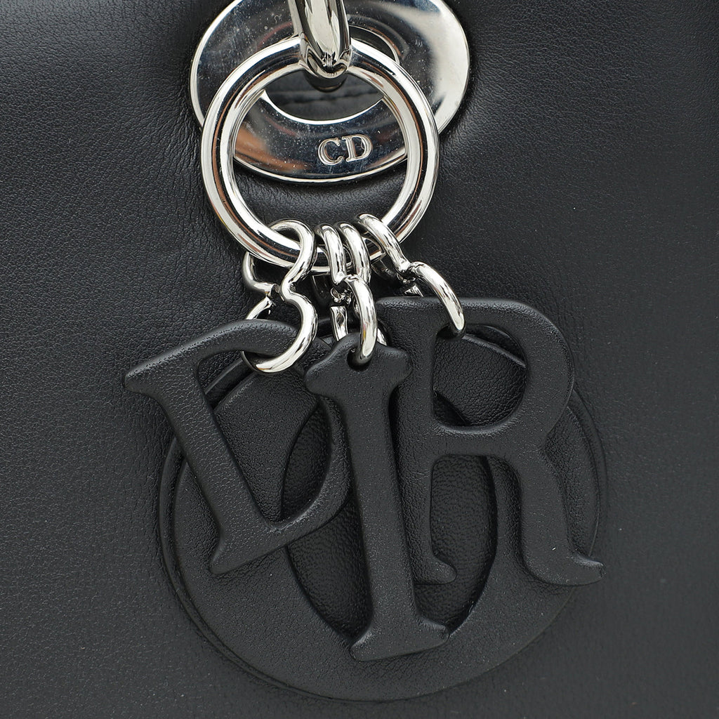 Christian Dior Black Multicolor Printed Logo Lady Dior Medium Bag