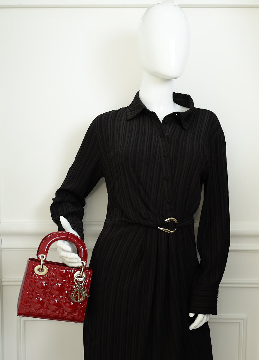 Christian Dior Cherry Red Lady Dior Mini Chain Bag