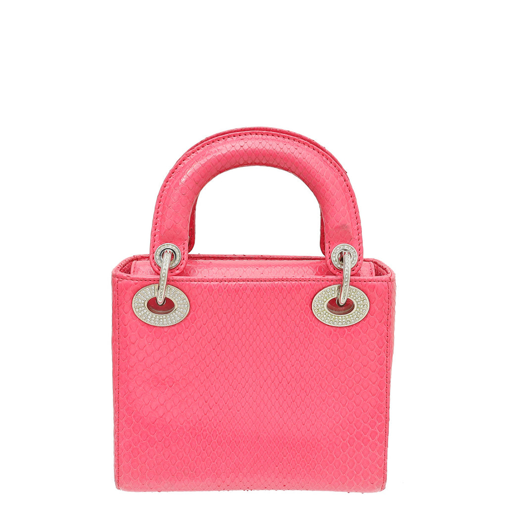 Christian Dior Pink Python Swarovski Crystal Lady Dior Mini Bag