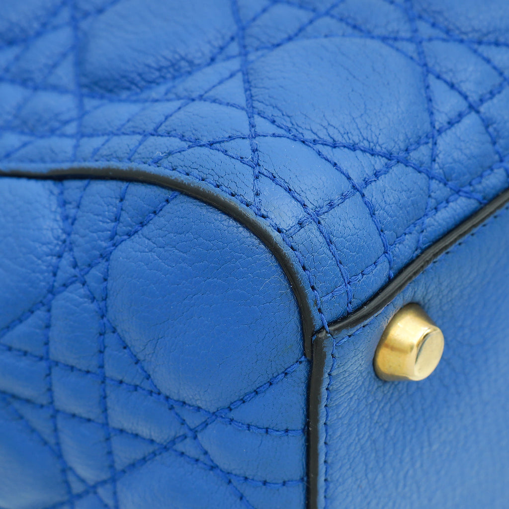 Christian Dior Royal Blue Cannage Supple Lady Dior Large Bag