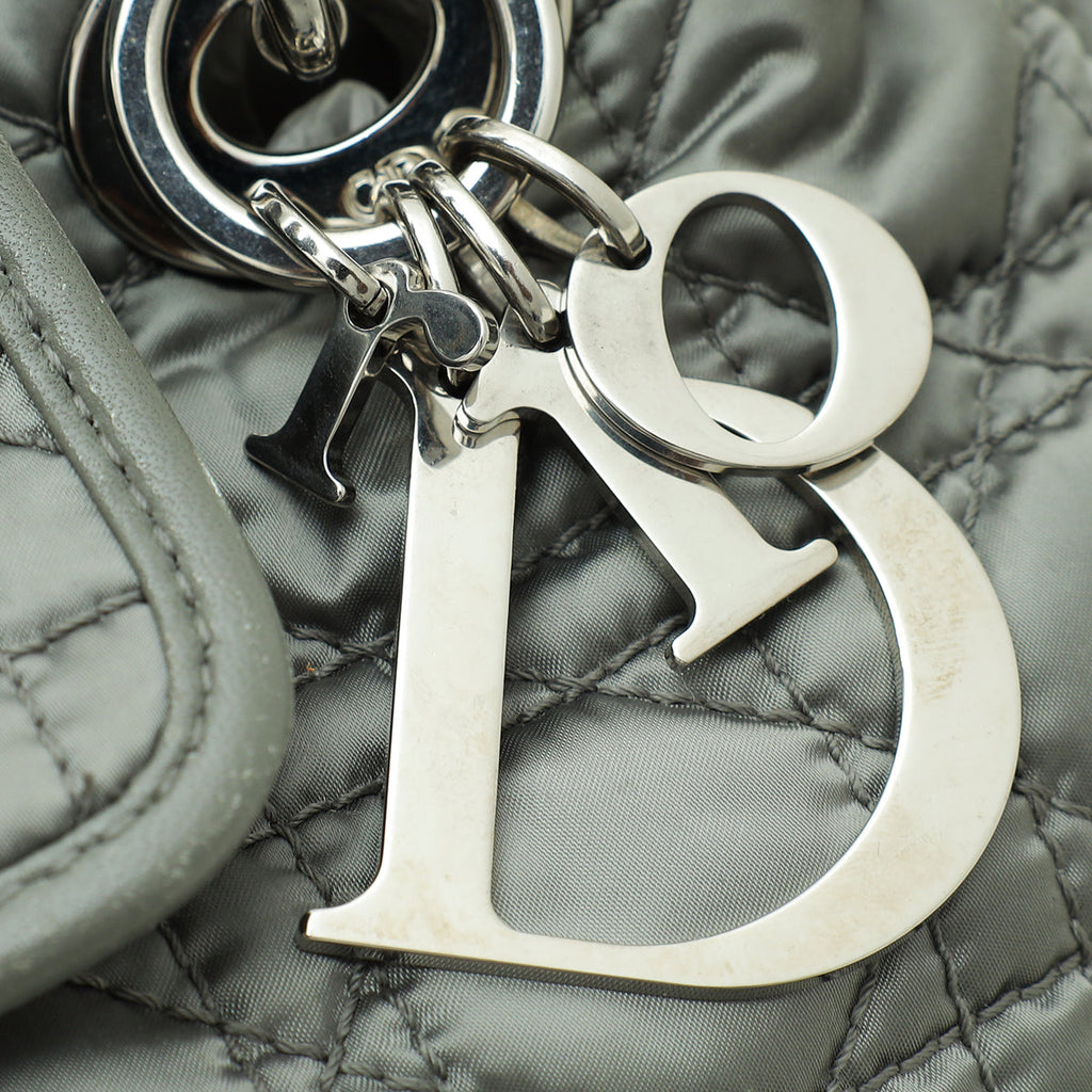 Christian Dior Grey Satin Charming Lock Medium Tote Bag