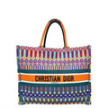 Christian Dior Orange Multicolor Embroidered Book Tote Large Bag