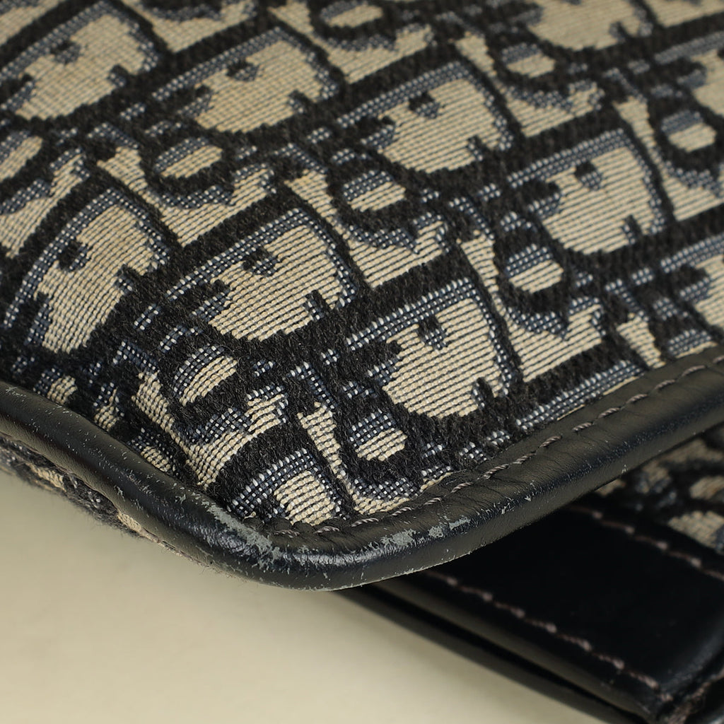 Christian Dior Navy Blue Oblique Fold Over Clutch