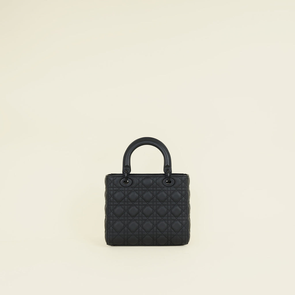 Christian Dior Black Ultramatte Cannage Lady Dior Medium Bag