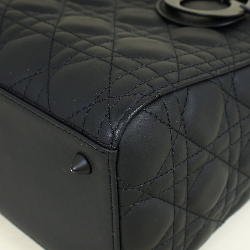 Christian Dior Black Ultramatte Cannage Lady Dior Medium Bag
