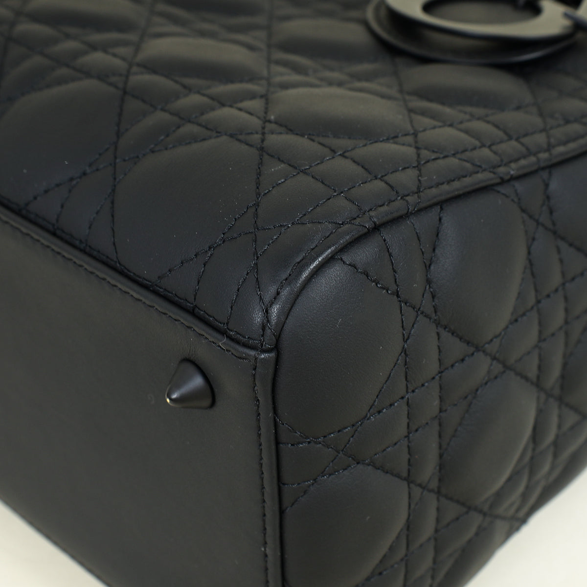 Christian Dior Black Ultramatte Cannage Lady Dior Medium Bag