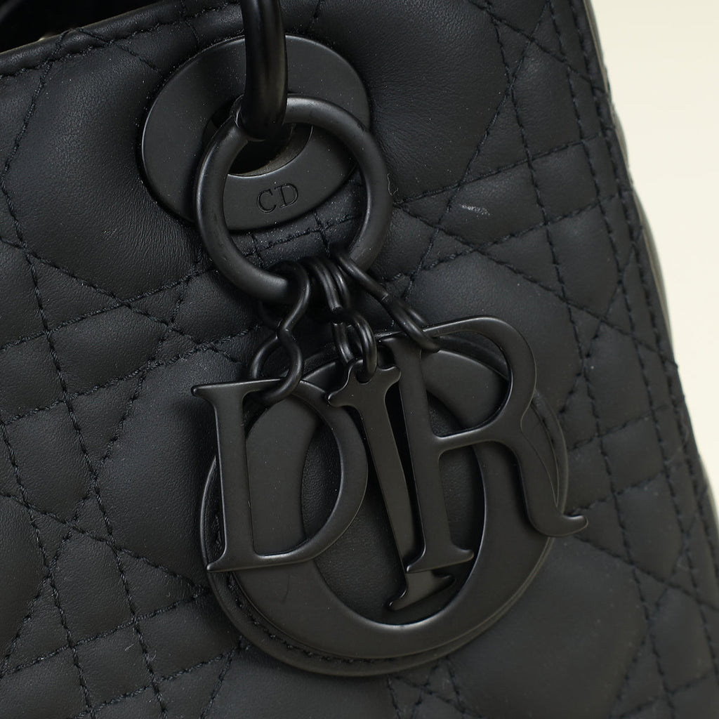 Christian Dior Black Ultramatte Cannage Lady Dior Medium Bag