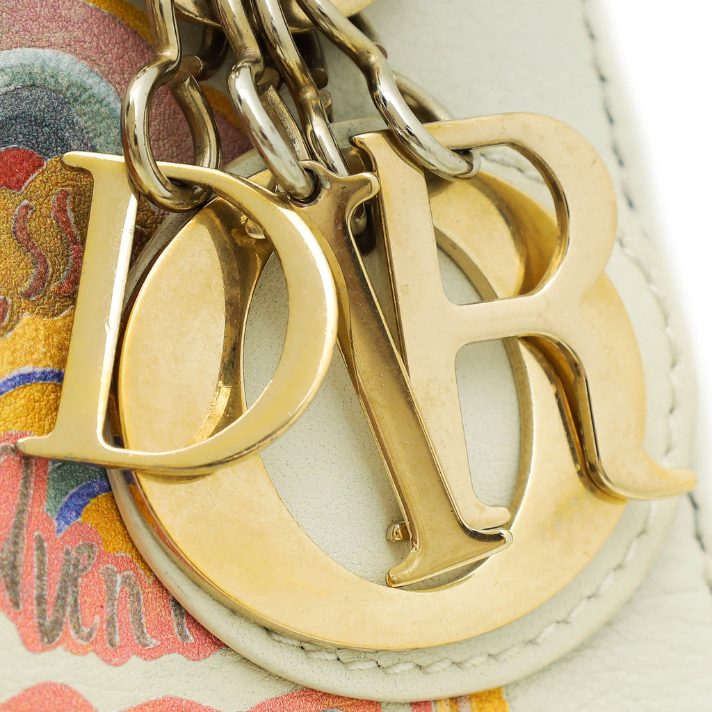 Christian Dior  Off White Multicolor Ltd. Ed. Amour Print Chain Mini Lady Dior Bag