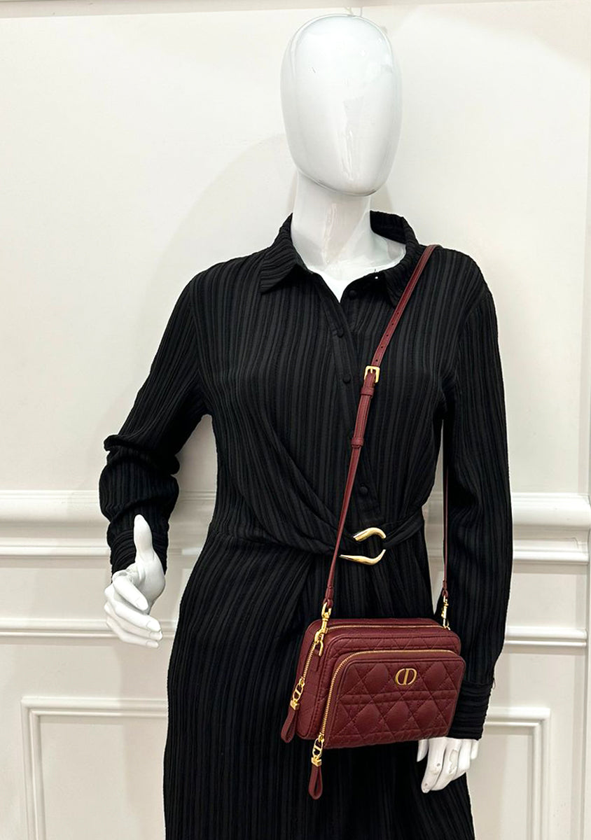 Christian Dior Burgundy Caro Double Pouch Bag