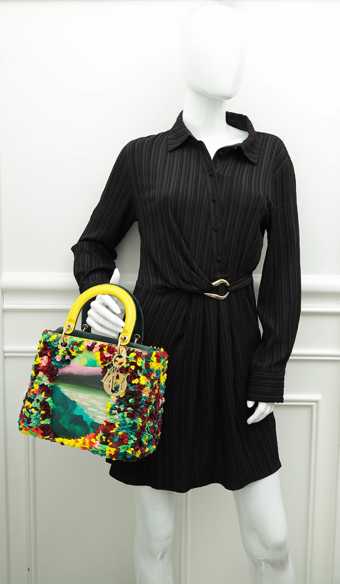 Christian Dior Yellow Multicolor L.E Shara Hughes Lady Dior Medium Bag