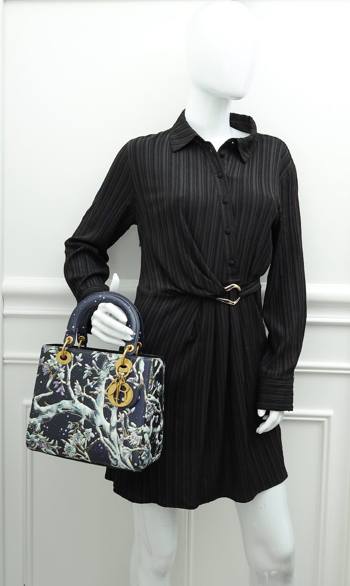Christian Dior Dark Blue L.E  Lady Dior Raqib Shaw Medium Bag