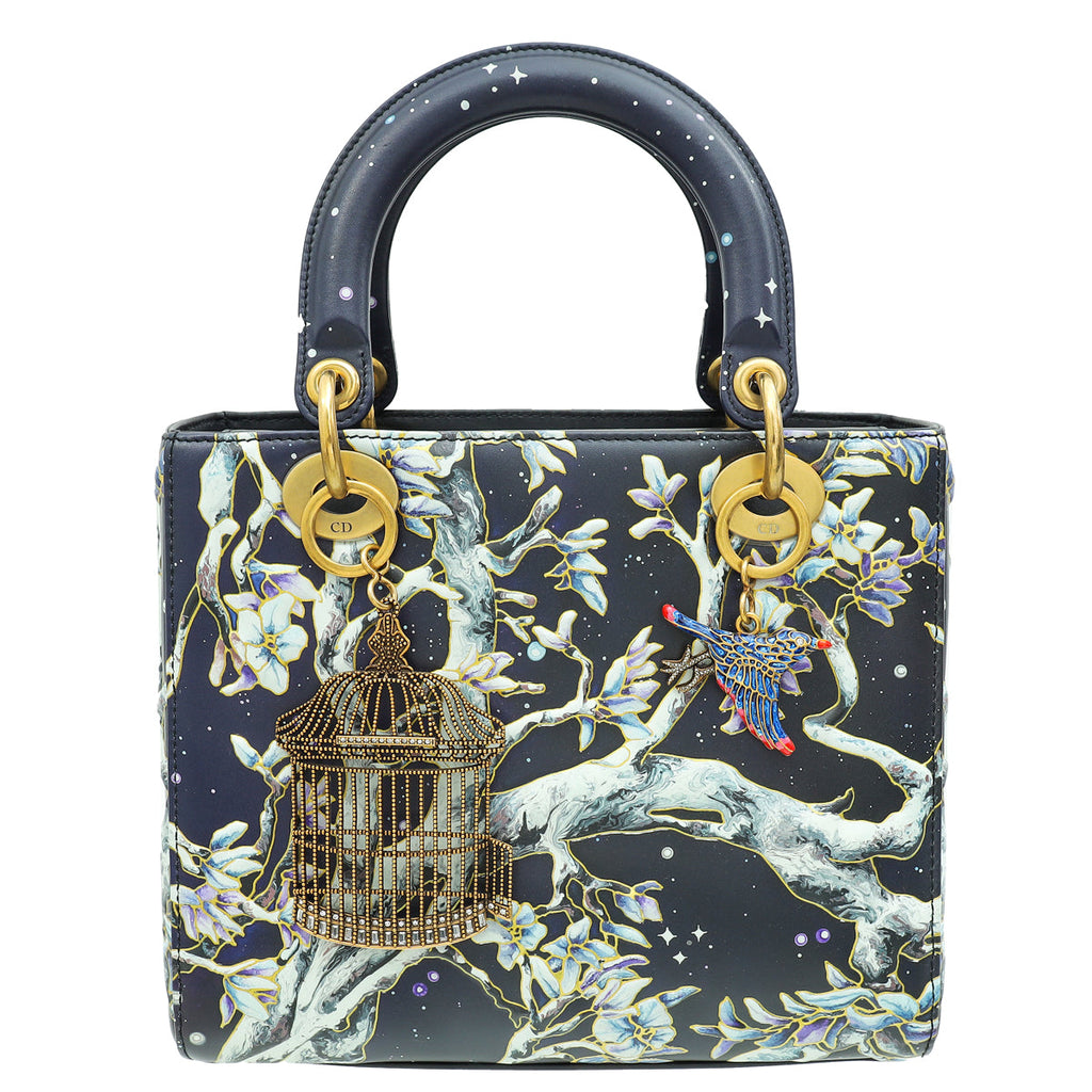 Christian Dior Dark Blue L.E  Lady Dior Raqib Shaw Medium Bag