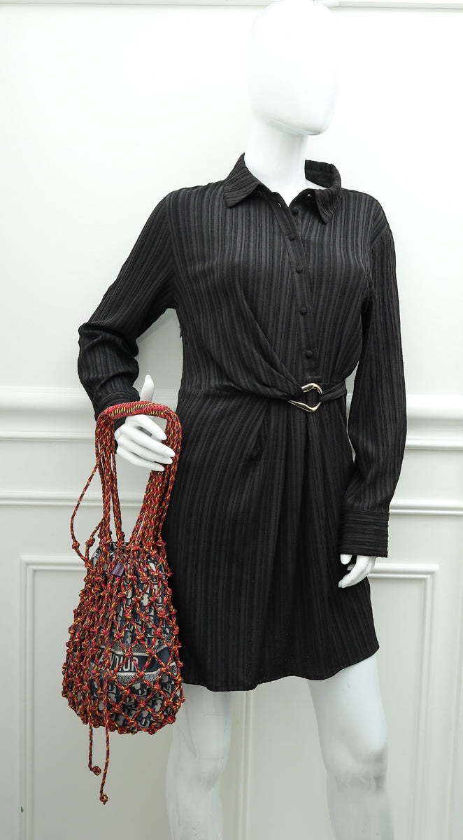 Christian Dior Navy Blur Woven Rope and Oblique Technical Fabric Net Shoulder Bag